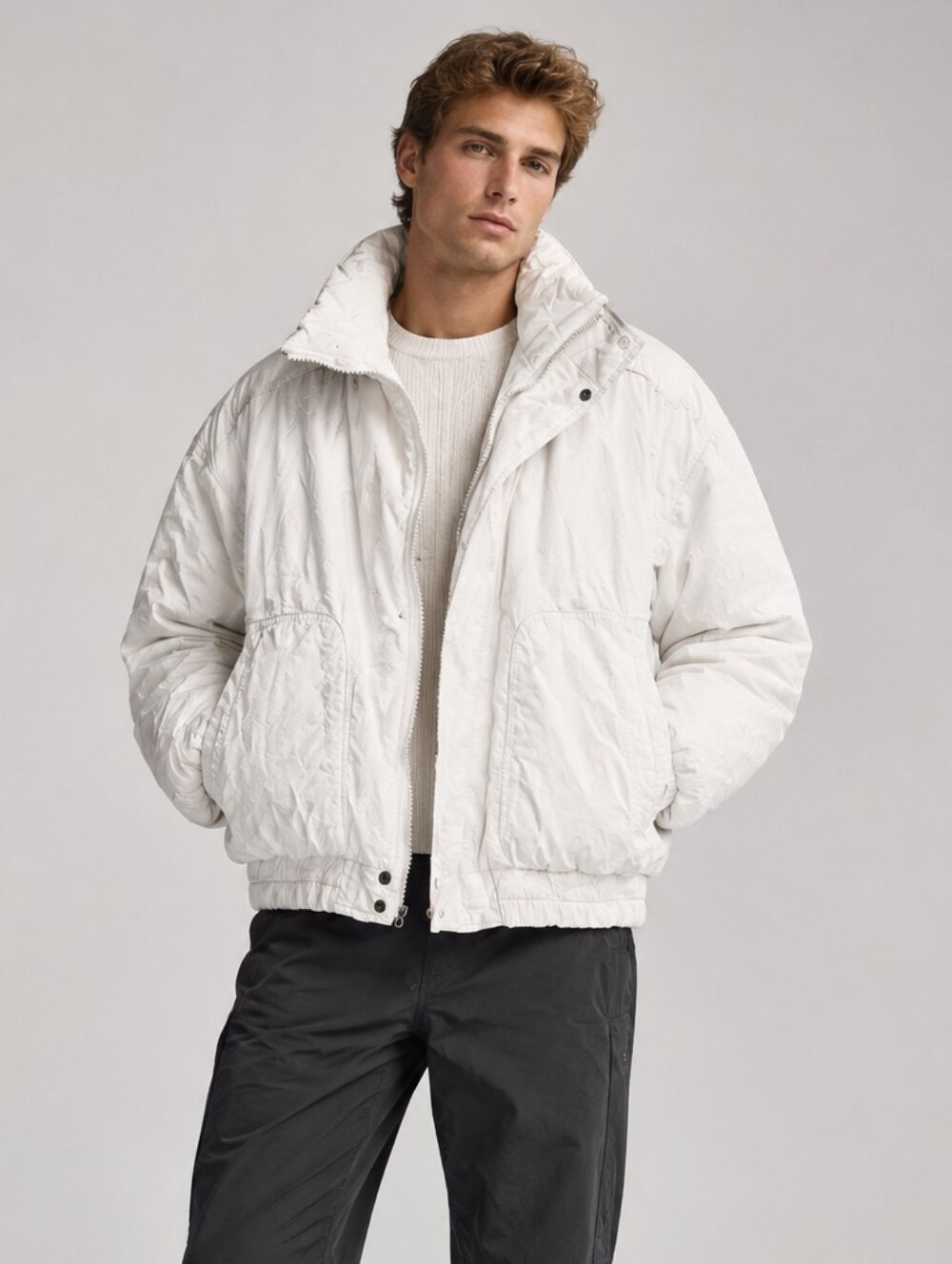 Vintage Pacific Trail Men's white Bomber Jacket XL Puffer Full zipper Winter Ski
